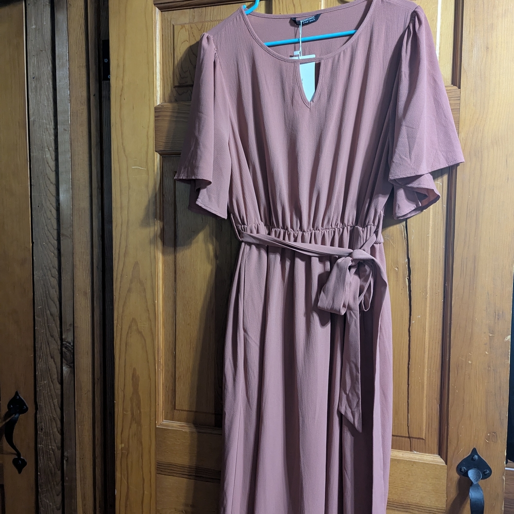 BloomChic Dusty Rose Midi Dress with Tie Waist 14-16
